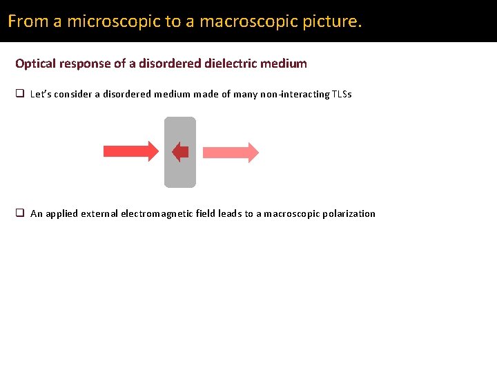 From a microscopic to a macroscopic picture. Optical response of a disordered dielectric medium