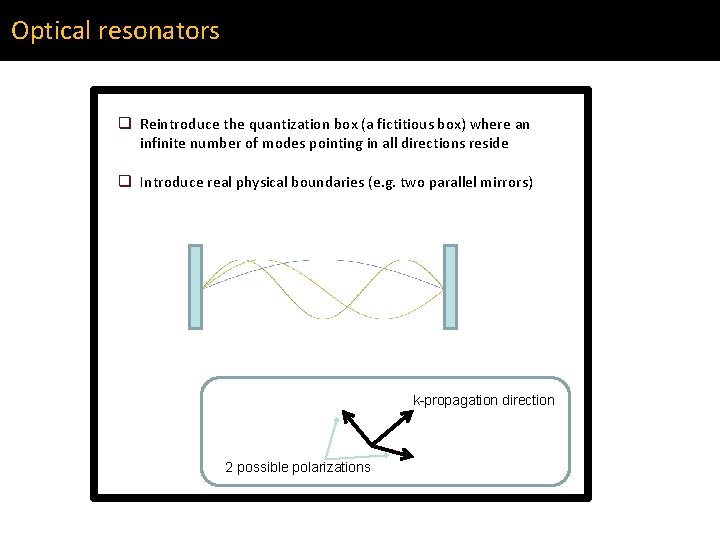 Optical resonators q Reintroduce the quantization box (a fictitious box) where an infinite number