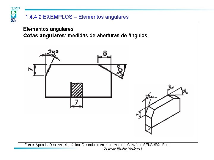 1. 4. 4. 2 EXEMPLOS – Elementos angulares Cotas angulares: medidas de aberturas de 1. 4. 4. 2 EXEMPLOS – Elementos angulares Cotas angulares: medidas de aberturas de