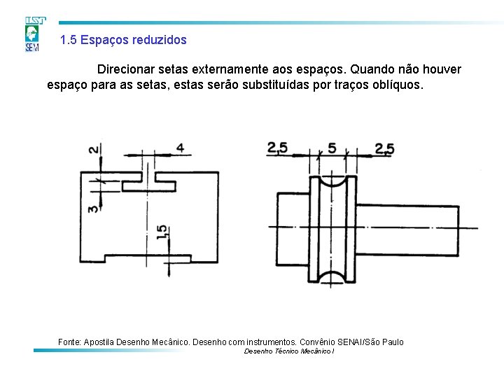 1. 5 Espaços reduzidos Direcionar setas externamente aos espaços. Quando não houver espaço para 1. 5 Espaços reduzidos Direcionar setas externamente aos espaços. Quando não houver espaço para