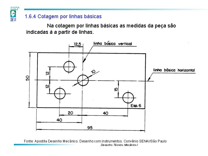 1. 6. 4 Cotagem por linhas básicas Na cotagem por linhas básicas as medidas 1. 6. 4 Cotagem por linhas básicas Na cotagem por linhas básicas as medidas
