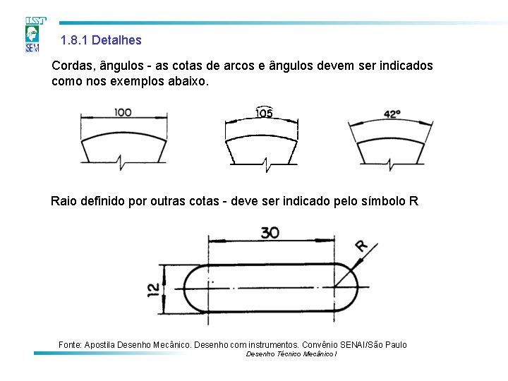 1. 8. 1 Detalhes Cordas, ângulos - as cotas de arcos e ângulos devem 1. 8. 1 Detalhes Cordas, ângulos - as cotas de arcos e ângulos devem