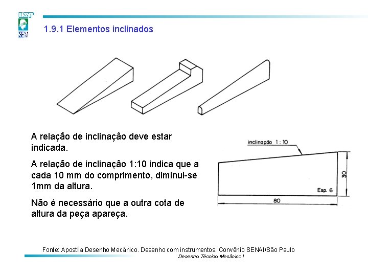 1. 9. 1 Elementos inclinados A relação de inclinação deve estar indicada. A relação 1. 9. 1 Elementos inclinados A relação de inclinação deve estar indicada. A relação