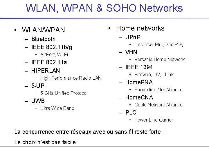 WLAN, WPAN & SOHO Networks • WLAN/WPAN – Bluetooth – IEEE 802. 11 b/g