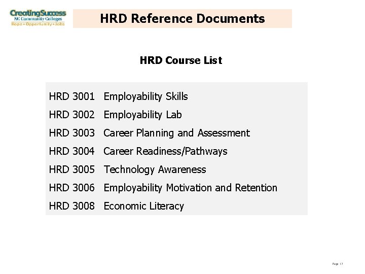 HRD Reference Documents HRD Course List HRD 3001 Employability Skills HRD 3002 Employability Lab