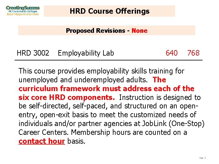 HRD Course Offerings Proposed Revisions - None HRD 3002 Employability Lab 640 768 This