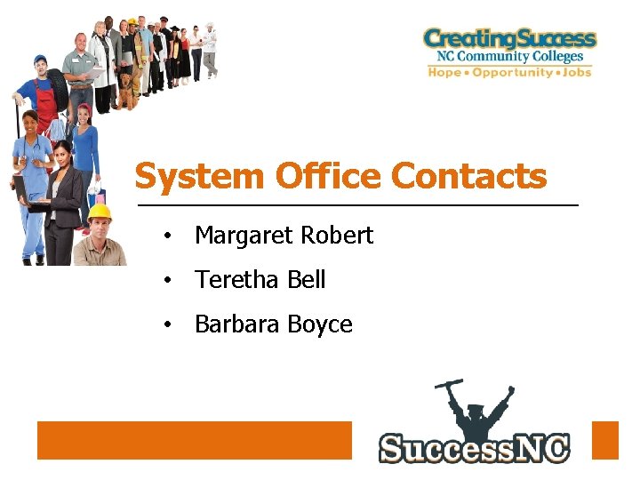 System Office Contacts • Margaret Robert • Teretha Bell • Barbara Boyce 