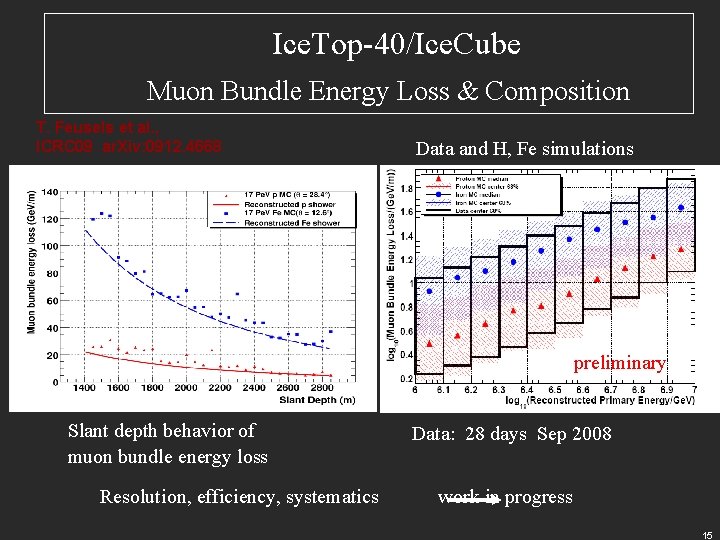 Ice. Top-40/Ice. Cube Muon Bundle Energy Loss & Composition T. Feusels et al. ,