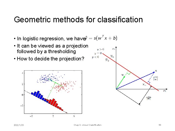 Geometric methods for classification • In logistic regression, we have • It can be