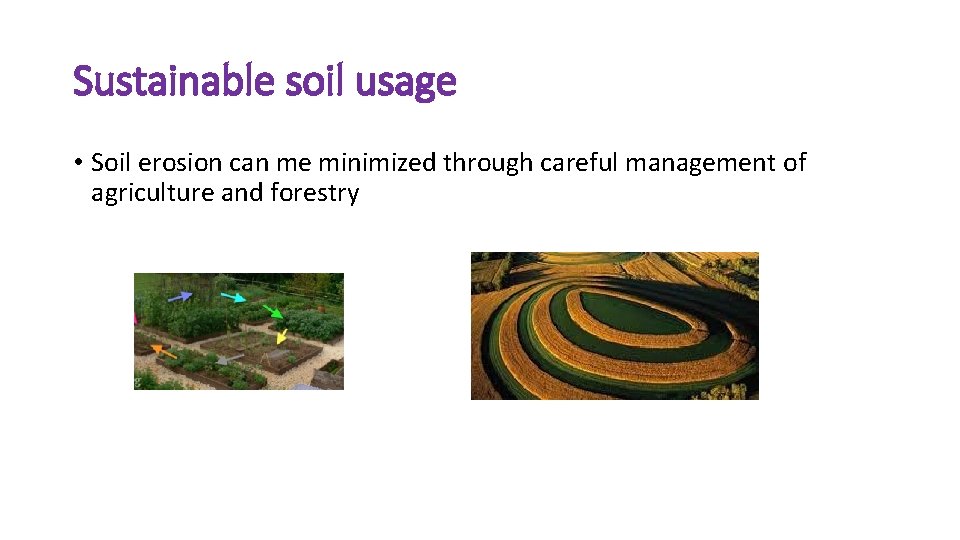 Sustainable soil usage • Soil erosion can me minimized through careful management of agriculture