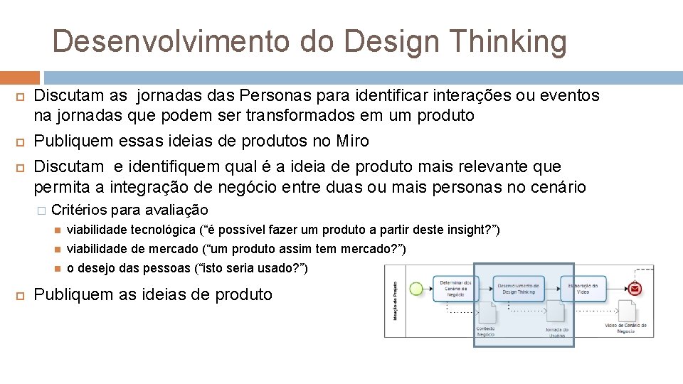 Desenvolvimento do Design Thinking Discutam as jornadas Personas para identificar interações ou eventos na