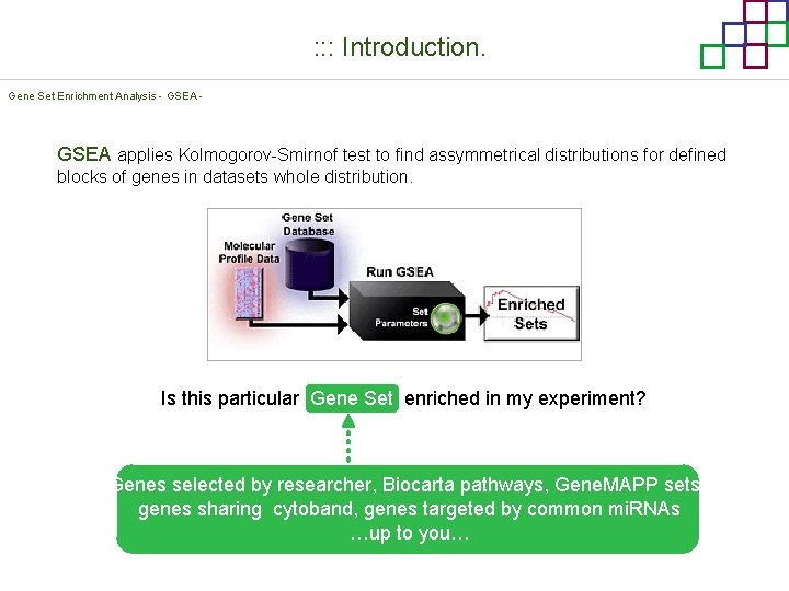 : : : Introduction. Gene Set Enrichment Analysis - GSEA applies Kolmogorov-Smirnof test to
