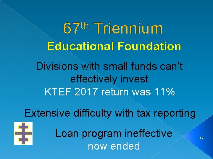 th 67 Triennium Educational Foundation Divisions with small funds can’t effectively invest KTEF 2017