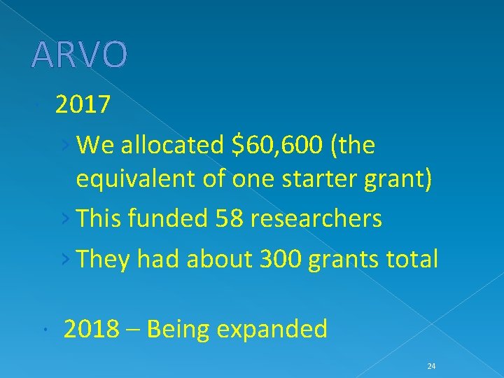ARVO 2017 › We allocated $60, 600 (the equivalent of one starter grant) ›