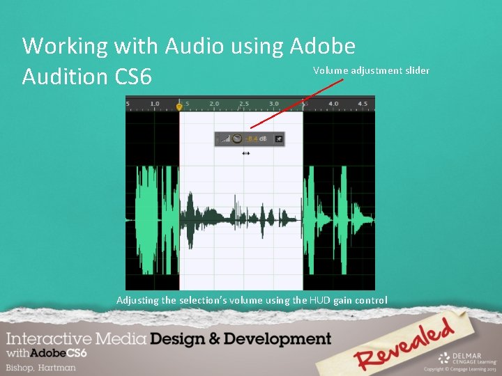 Working with Audio using Adobe Volume adjustment slider Audition CS 6 Adjusting the selection’s