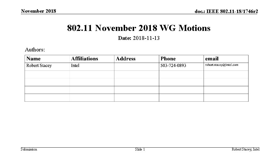 November 2018 doc. : IEEE 802. 11 -18/1746 r 2 802. 11 November 2018