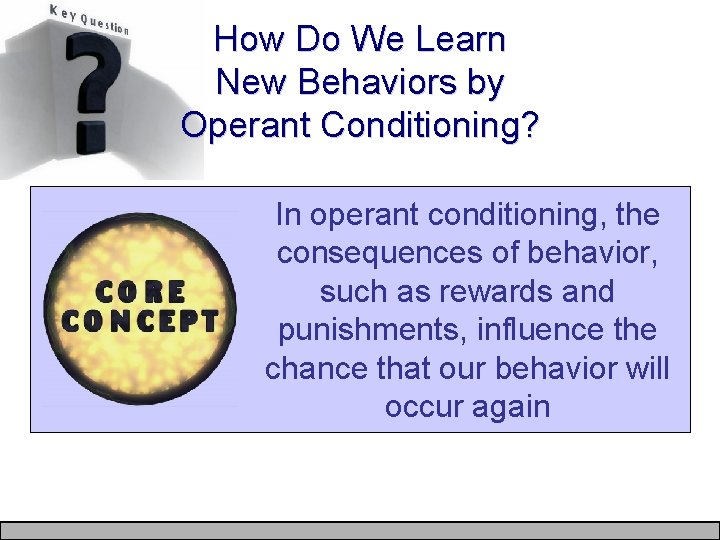 How Do We Learn New Behaviors by Operant Conditioning? In operant conditioning, the consequences