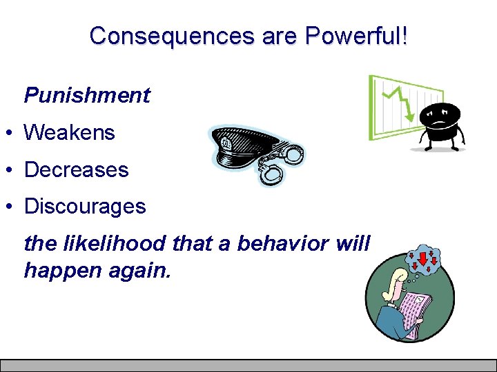 Consequences are Powerful! Punishment • Weakens • Decreases • Discourages the likelihood that a