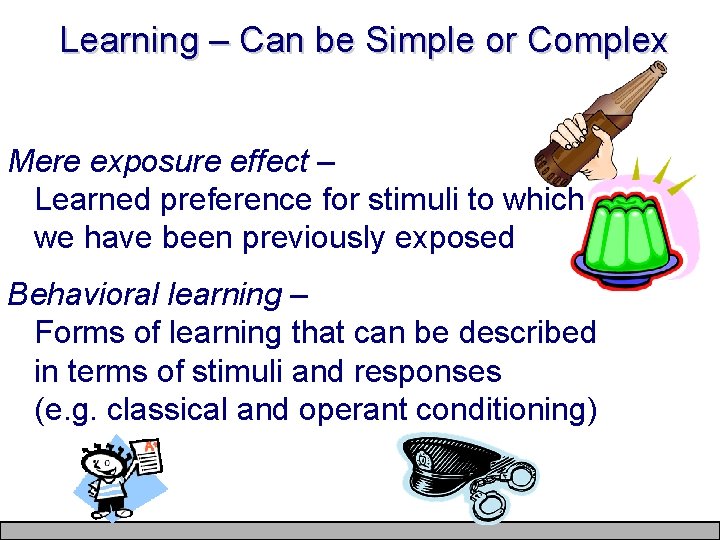 Learning – Can be Simple or Complex Mere exposure effect – Learned preference for