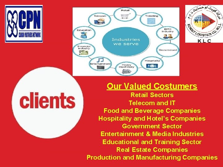 Our Valued Costumers Retail Sectors Telecom and IT Food and Beverage Companies Hospitality and