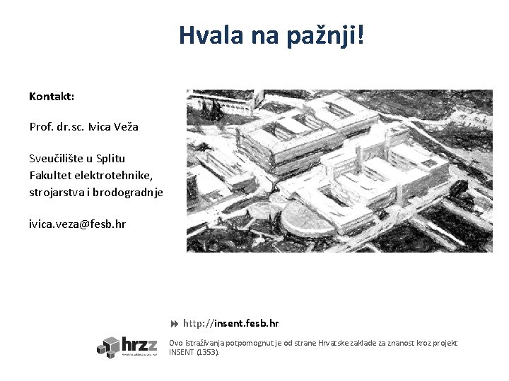 Hvala na pažnji! Kontakt: Prof. dr. sc. Ivica Veža Sveučilište u Splitu Fakultet elektrotehnike,