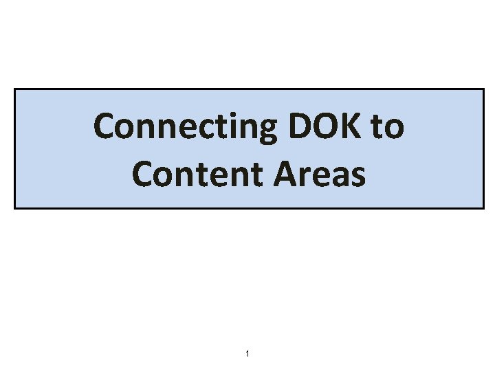 Connecting DOK to Content Areas 1 