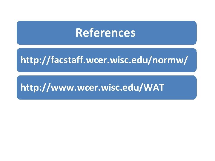 References http: //facstaff. wcer. wisc. edu/normw/ http: //www. wcer. wisc. edu/WAT 