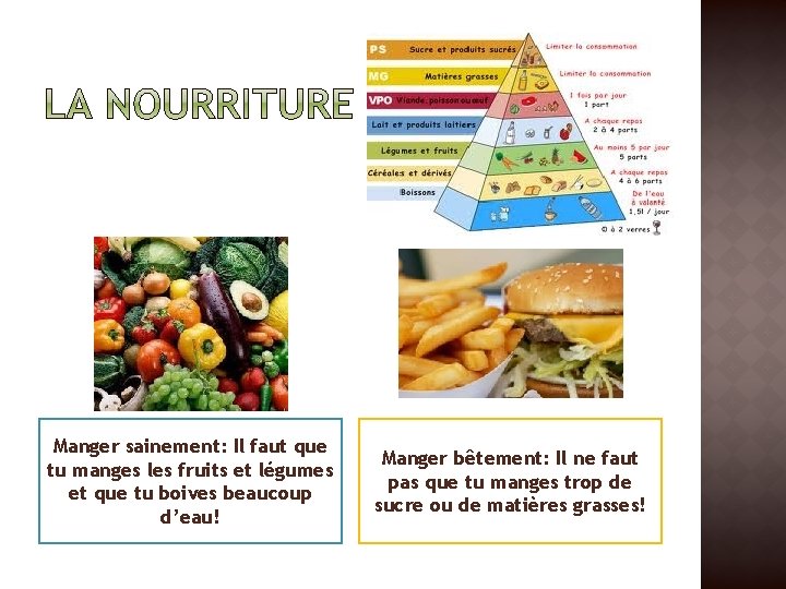 Manger sainement: Il faut que tu manges les fruits et légumes et que tu