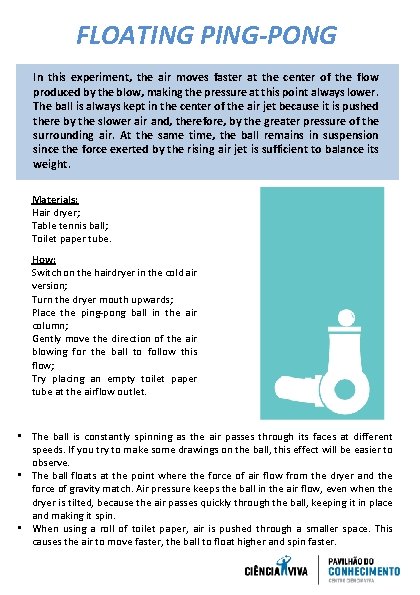 FLOATING PING-PONG In this experiment, the air moves faster at the center of the