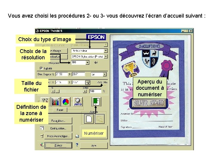 Vous avez choisi les procédures 2 - ou 3 - vous découvrez l’écran d’accueil