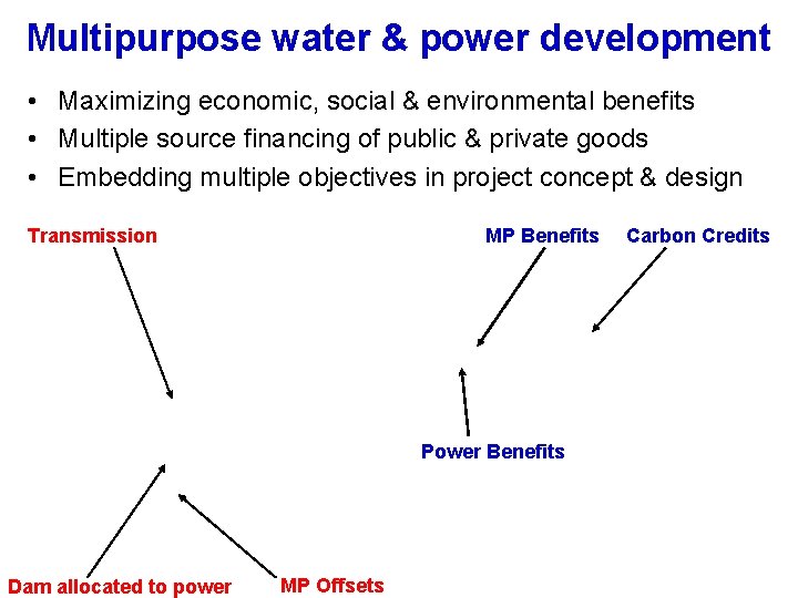 Multipurpose water & power development • Maximizing economic, social & environmental benefits • Multiple