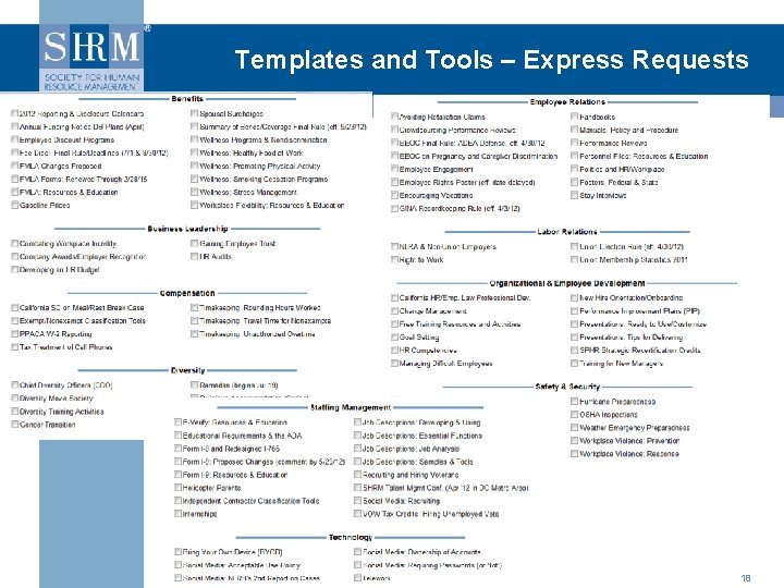Templates and Tools – Express Requests ©SHRM 2012 18 Templates and Tools – Express Requests ©SHRM 2012 18