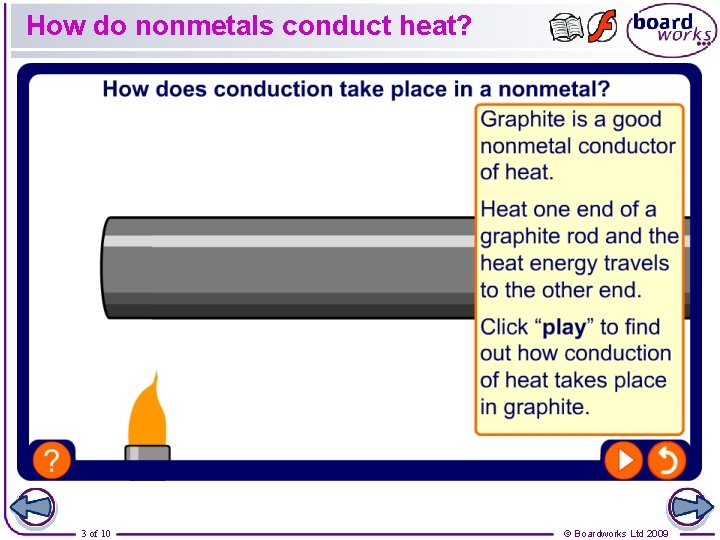 How do nonmetals conduct heat? 3 of 10 © Boardworks Ltd 2009 