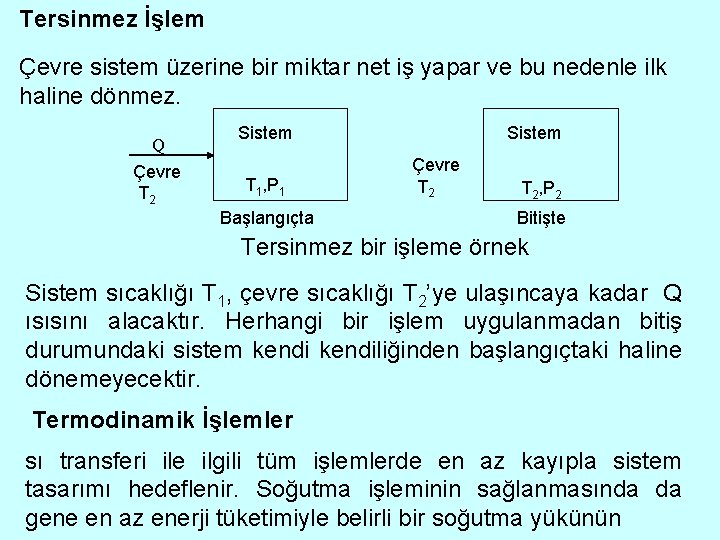 Tersinmez İşlem Çevre sistem üzerine bir miktar net iş yapar ve bu nedenle ilk