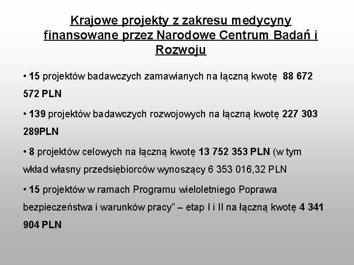 Krajowe projekty z zakresu medycyny finansowane przez Narodowe Centrum Badań i Rozwoju • 15