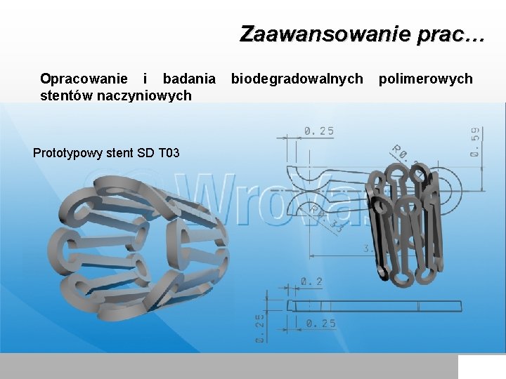 Zaawansowanie prac… Opracowanie i badania stentów naczyniowych Prototypowy stent SD T 03 biodegradowalnych polimerowych