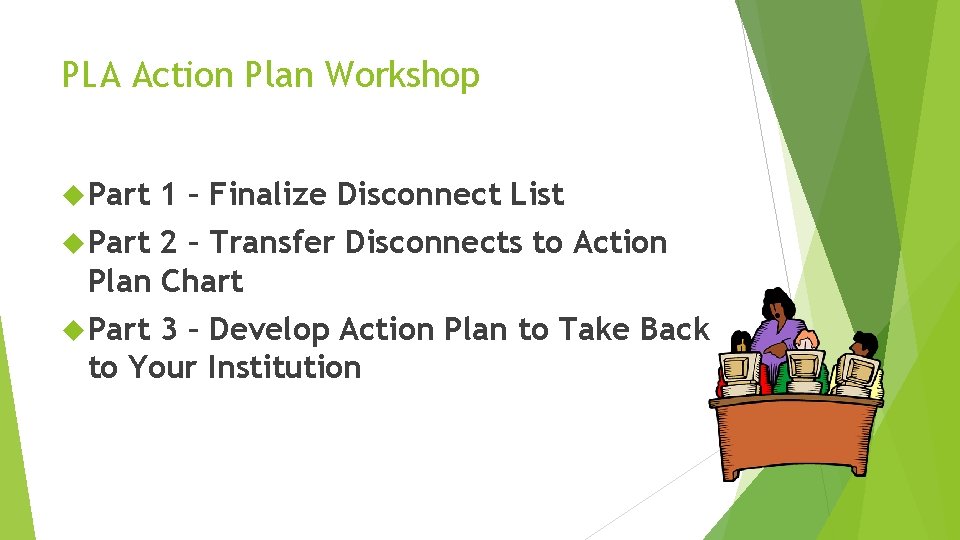 PLA Action Plan Workshop Part 1 – Finalize Disconnect List Part 2 – Transfer