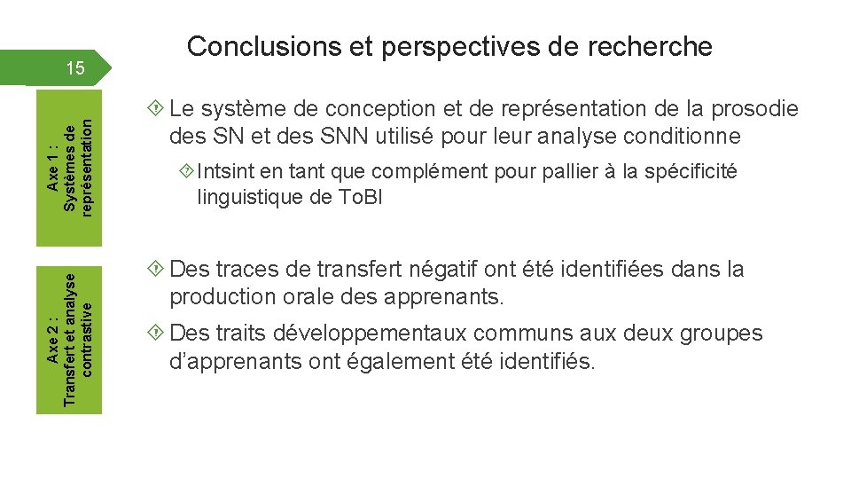 Axe 2 : Transfert et analyse contrastive Axe 1 : Systèmes de représentation 15