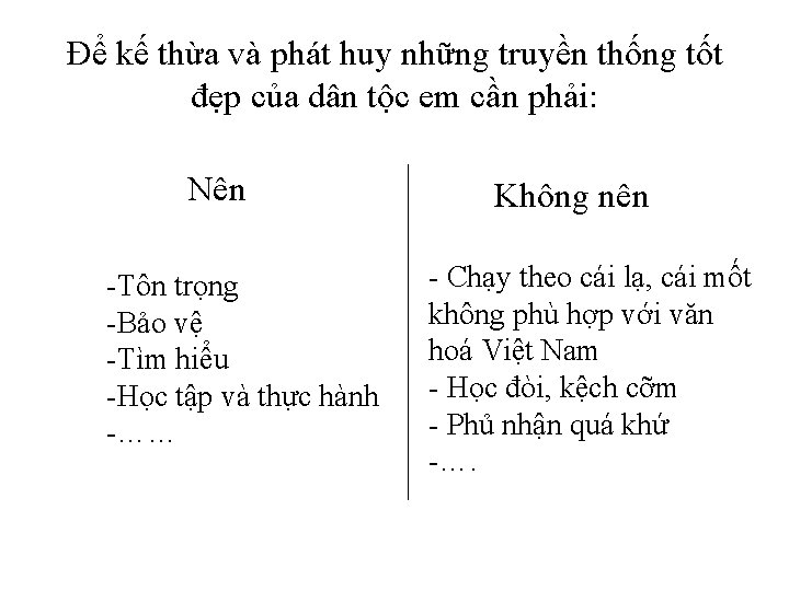 Để kế thừa và phát huy những truyền thống tốt đẹp của dân tộc