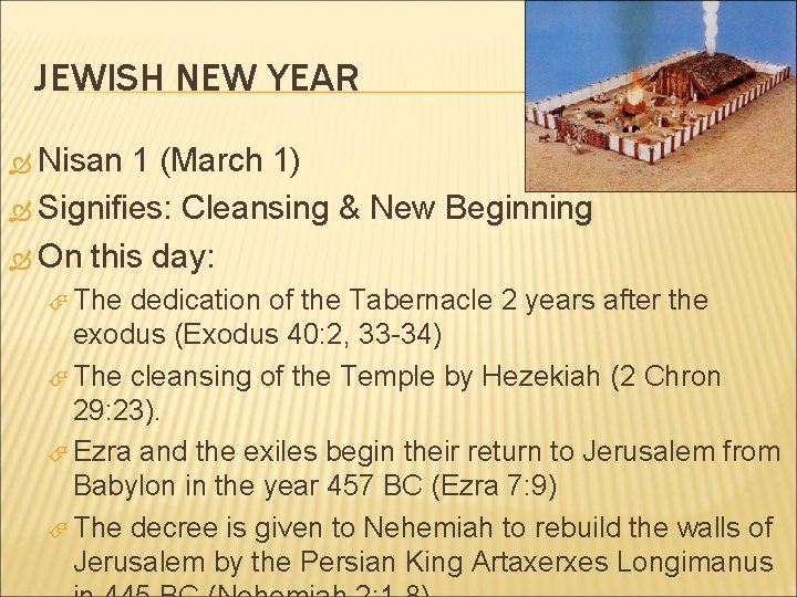 JEWISH NEW YEAR Nisan 1 (March 1) Signifies: Cleansing & New Beginning On this JEWISH NEW YEAR Nisan 1 (March 1) Signifies: Cleansing & New Beginning On this