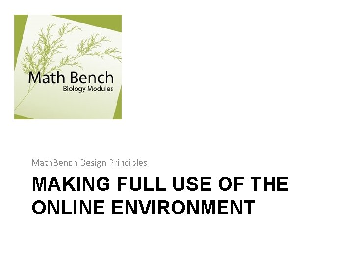 Math. Bench Design Principles MAKING FULL USE OF THE ONLINE ENVIRONMENT 