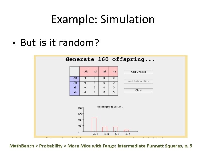 Example: Simulation • But is it random? Math. Bench > Probability > More Mice