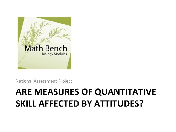 National Assessment Project ARE MEASURES OF QUANTITATIVE SKILL AFFECTED BY ATTITUDES? 
