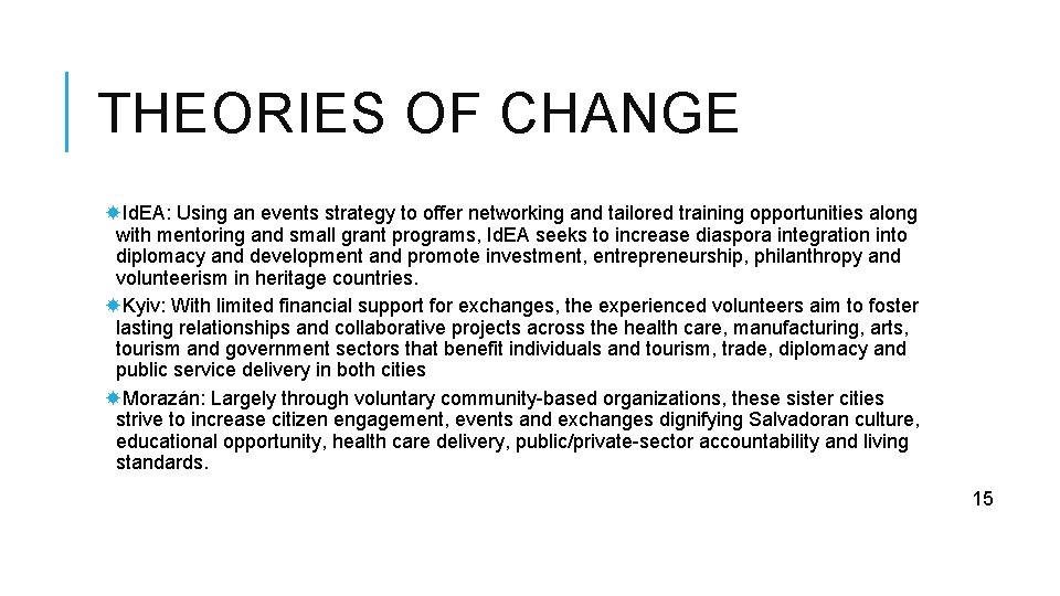 THEORIES OF CHANGE Id. EA: Using an events strategy to offer networking and tailored