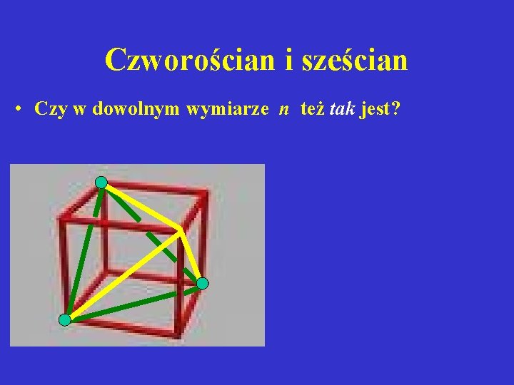 Czworościan i sześcian • Czy w dowolnym wymiarze n też tak jest? 