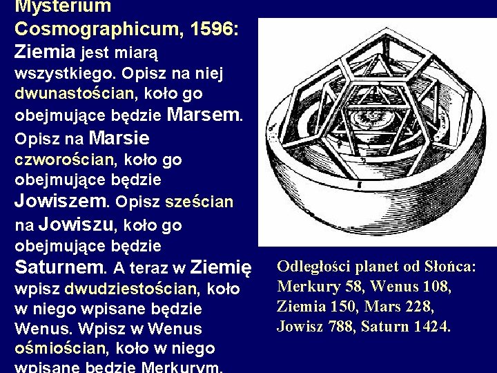 Mysterium Cosmographicum, 1596: Ziemia jest miarą wszystkiego. Opisz na niej dwunastościan, koło go obejmujące