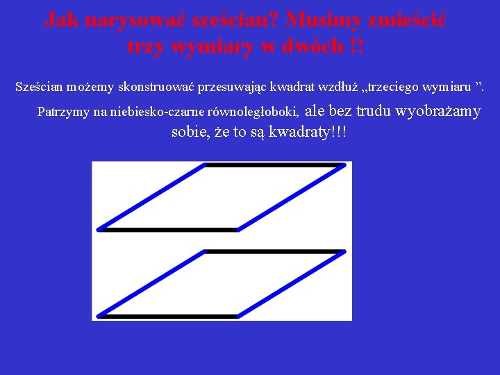 Jak narysować sześcian? Musimy zmieścić trzy wymiary w dwóch !! Sześcian możemy skonstruować przesuwając