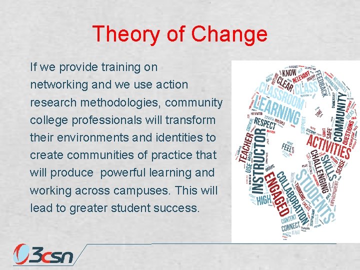 Theory of Change If we provide training on networking and we use action research