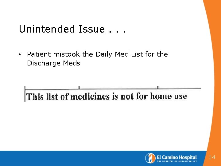 Unintended Issue. . . • Patient mistook the Daily Med List for the Discharge