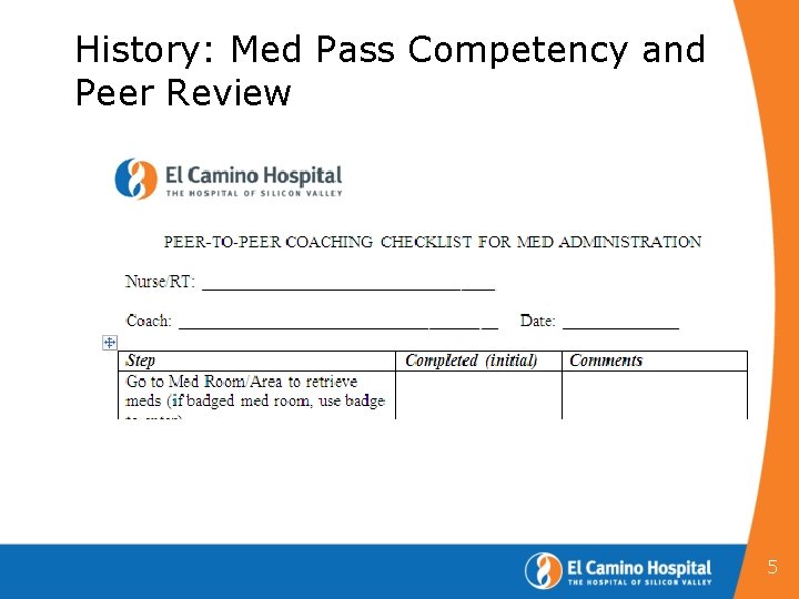 History: Med Pass Competency and Peer Review 5 